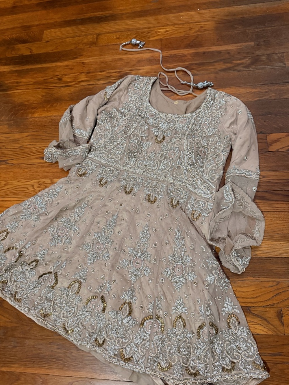 Embellished Beige Girls' Party Dress